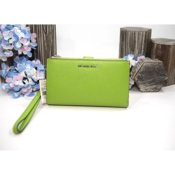 Michael Kors Pear Leather Adele Logo Double Zip Phone Wristlet NWT - Picture 1 of 5